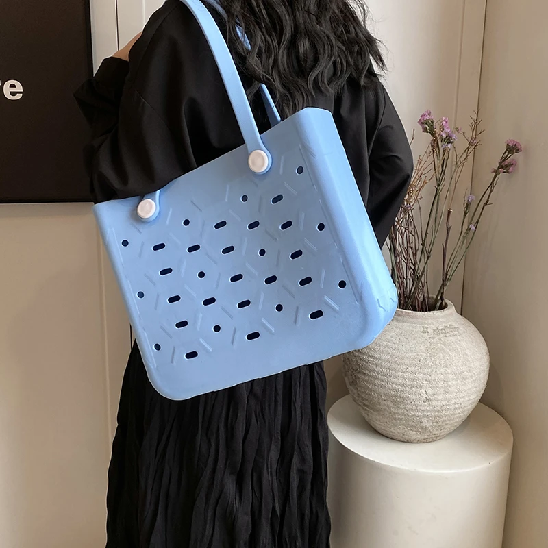 Waterproof EVA Beach Tote Bag Large Washable Rubber Travel Handbags for Sports Travel Outdoor Anti-Tip Bag Gift for Women