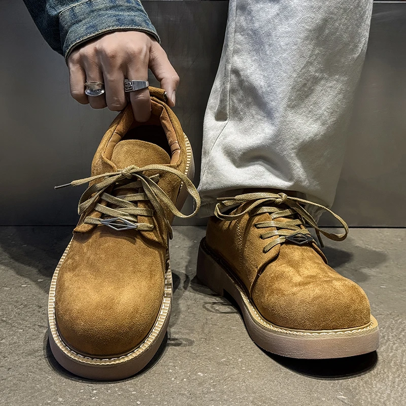 رجال الأعمال ديربي أحذية الرجال سميكة سوليد الارتفاع زيادة الأحذية مع رؤساء كبيرة النمط البريطاني الرجعية عمال تنوعا حذاء رجالي #6