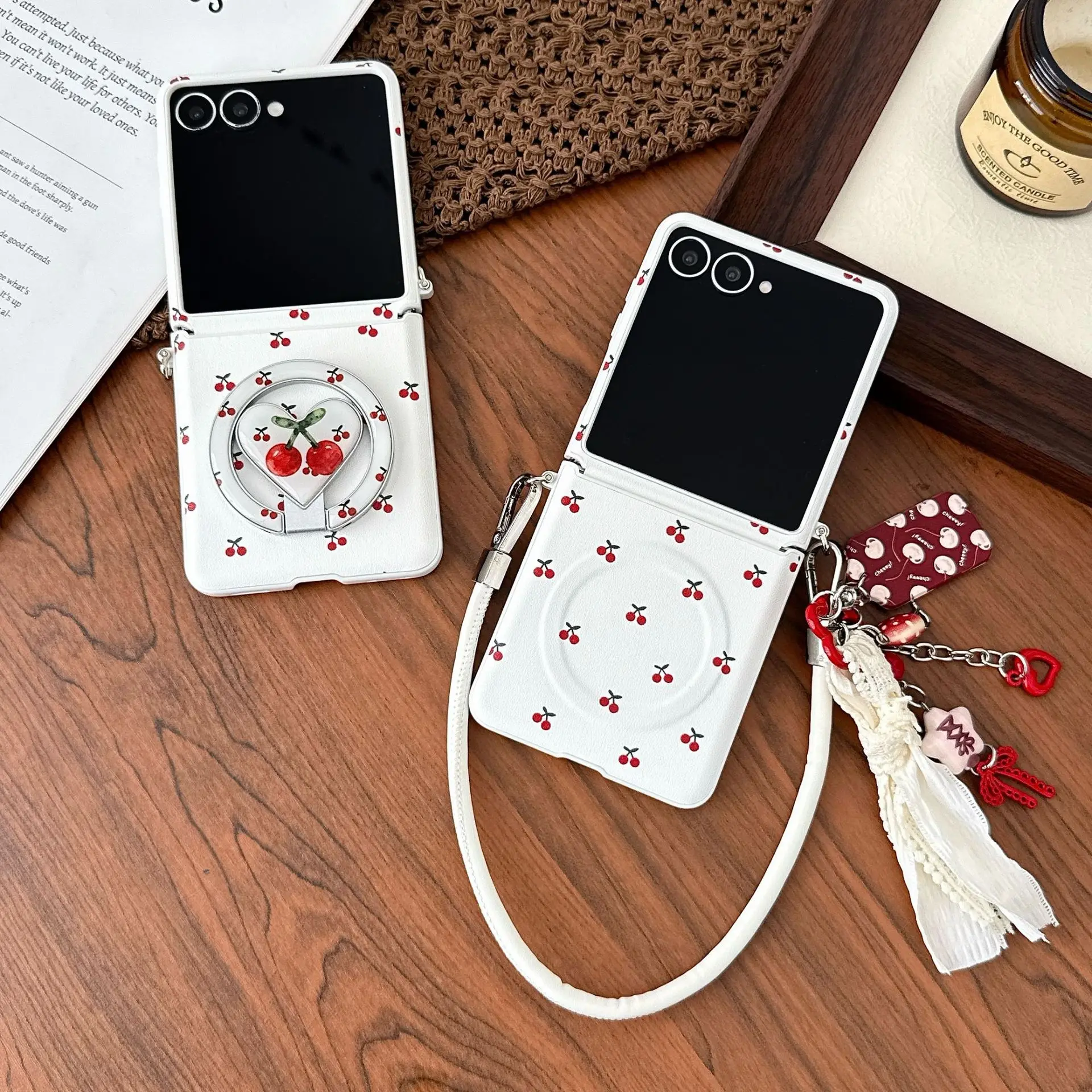 Korean Magnetic Cherry for Samsung Galaxy Z Flip 8 7 6 5 Protective Back Cover for ZFlip8 ZFlip6 ZFlip7 Case Shell