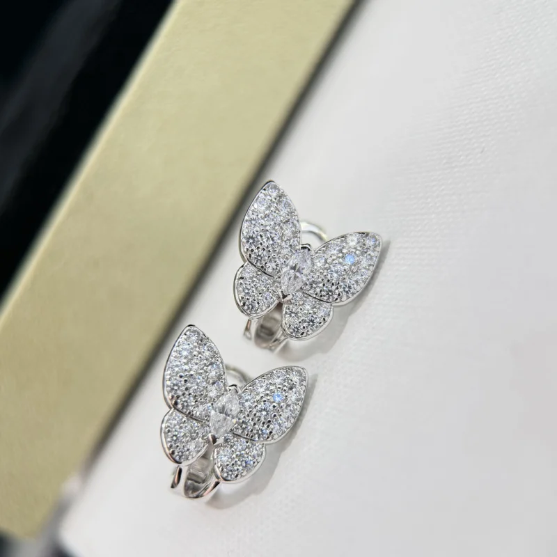 s925 sterling silver butterfly full of diamond studs ear beat high-grade sense full of diamond inlay light luxury earring