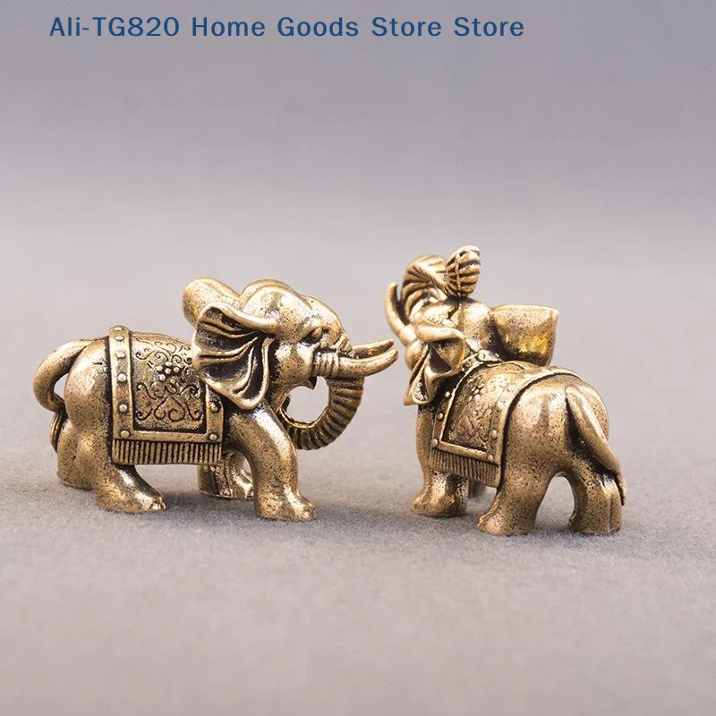 [TG820]Copper Lucky Elephant Small Ornaments Brass Blessing Elephant Miniature Figurine Antique Bronze Animal Statue