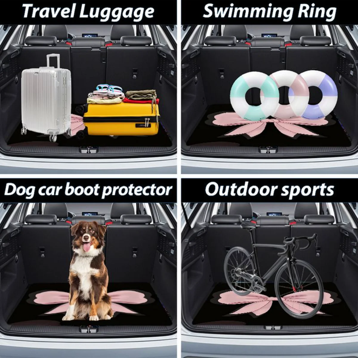 Universal Women Car Rear Trunk Cargo Mat Pink Big Bow Black Background Print Anti-slip Waterproof Rear Liner Protector Decor Pad view 4