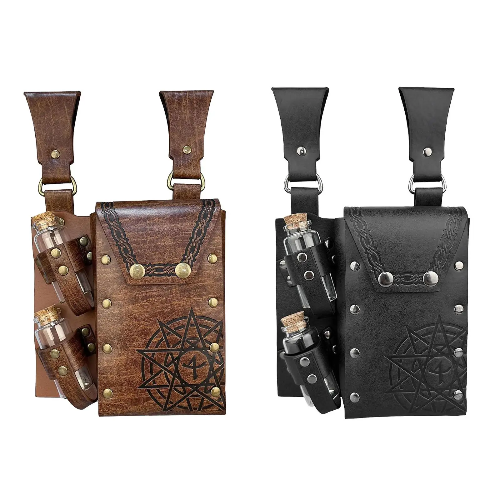 Belt Bag Medieval Alchemy Halloween Stylish PU Leather Waist Pack for Costume Roles Play Holidays Stage Performance Themed Party