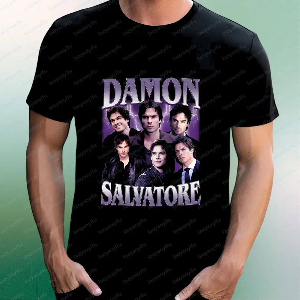 Damon Salvatore's Unique Fashionable and Casual Streetwear Short-sleeved Round-neck T-shirt Suitable for Both Men and Women