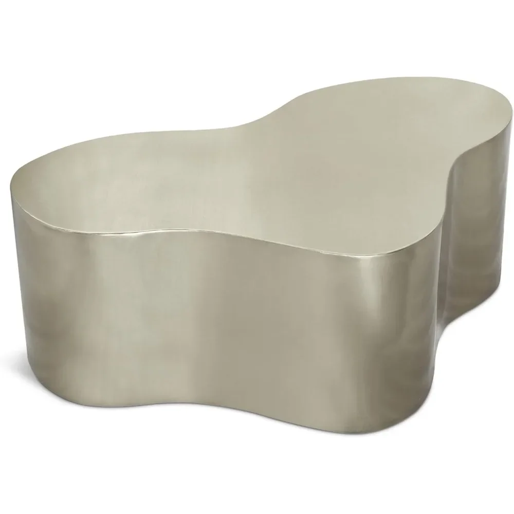 

Modern Contemporary Coffee Table - Unique Shape with Brushed Chrome Metal, 39" W x 24" D x 14.5" H