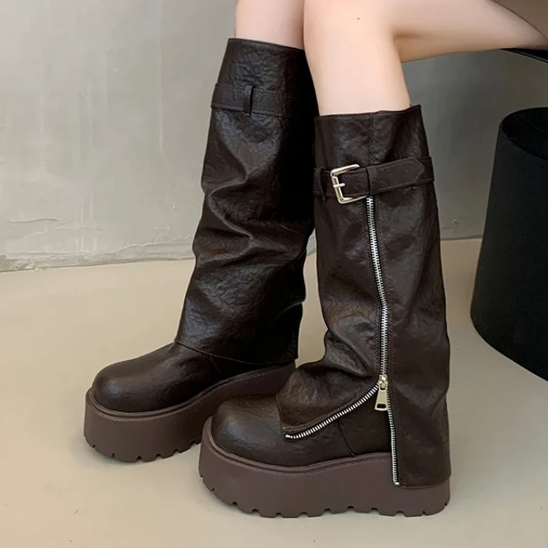 

High Boots for Women Flats Platform Designer Shoes 2025 Fashion Knee High Winter Boots Dress Casual New Chelsea Botas De Mujer