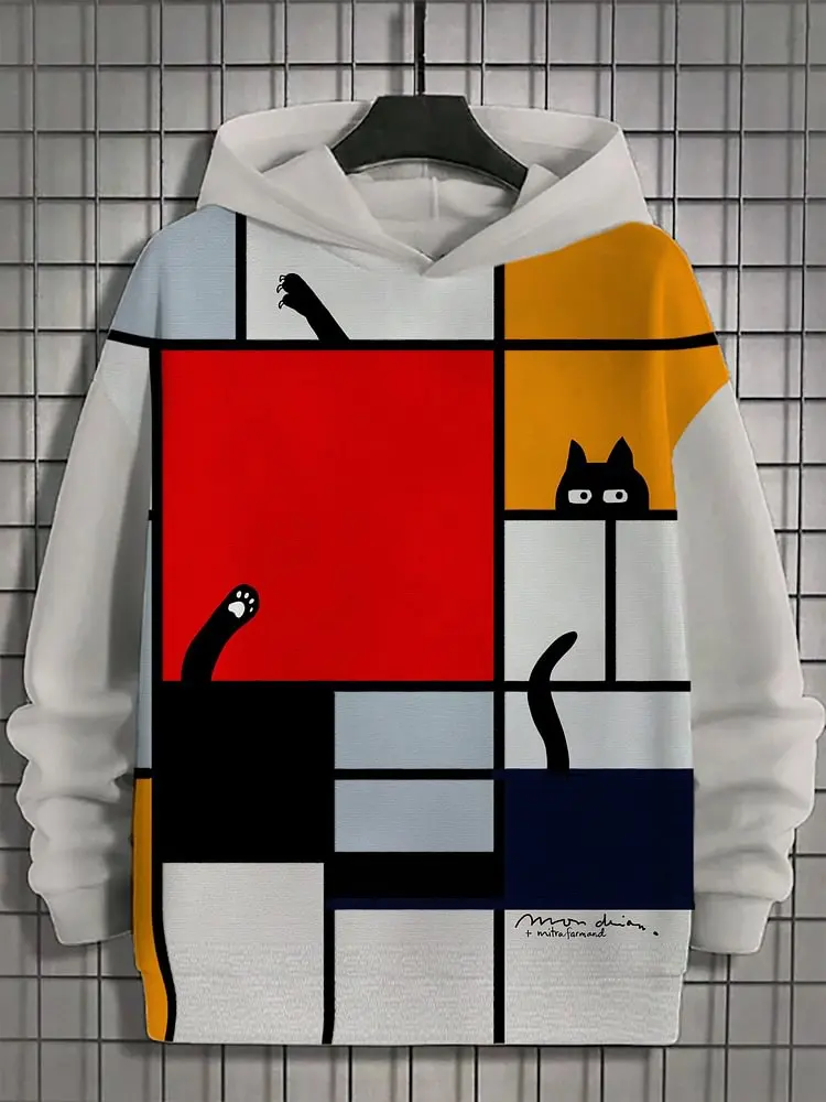 مضحك الكرتون الكتابة على الجدران القط نمط هوديس البلوز للرجال ثلاثية الأبعاد طباعة بلوزة كاجوال بدلة رياضية الرجال المتضخم هودي #5