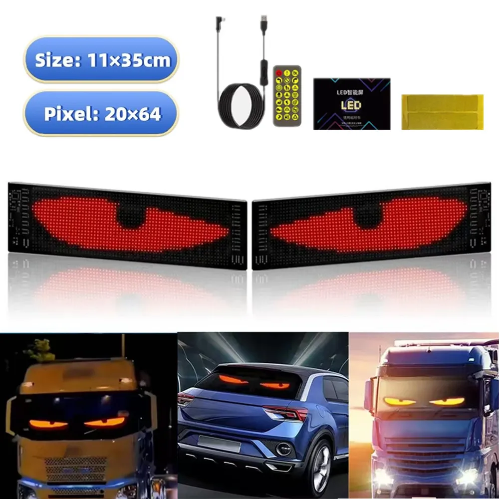 Truck Devil Eye LED Advertising Soft Screen Car Front Rear Window Glass Devil's Eye Smart Car Sticker LED Glowing Sign Lamp USB