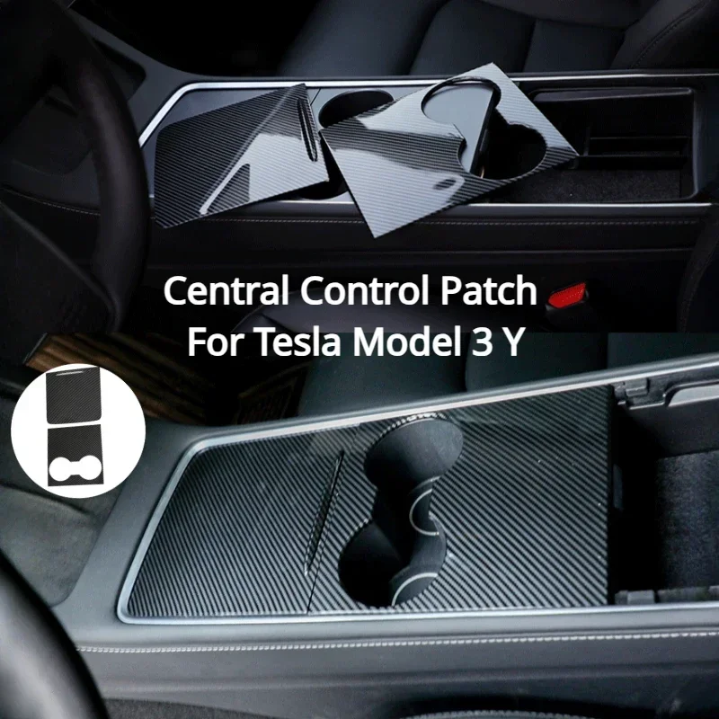 For Tesla Model 3 Y Center Console Patch with Push Handle Center Console Panel ABS Cover Fit with Original Car Protective Decor