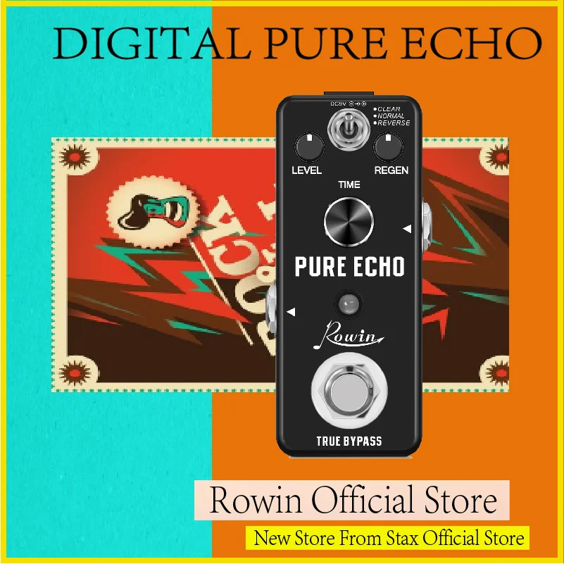 Rowin LEF-3803 Digital Delay Echo Effect Pedal for Guitar Bass with 3 Modes Clear Normal Reverse