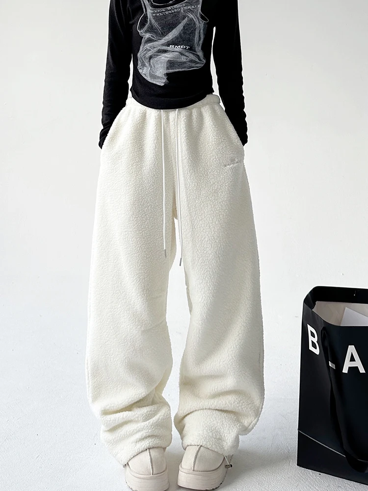 

Повседневные брюки с завязками, женские зимние новые простые белые брюки Fce Tall, женские длинные брюки с высокой талией и широкими штанинами