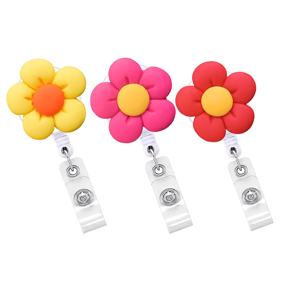 

3Pcs Colorful Flower Design Badge Clip Retractable Id Card Holder for Office Nurse School Staff Accessory Badge Buckle