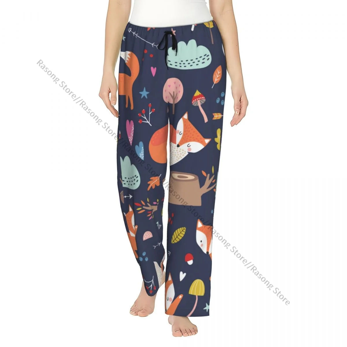 

Women Flannel Lounge Pants Soft Comic Cartoon Fox Pajama Pants Winter Sleepwear