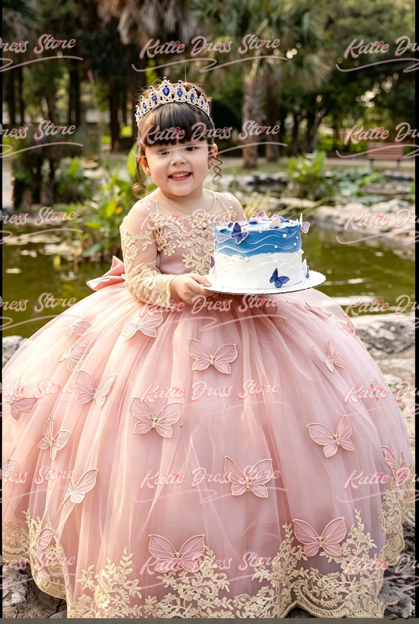 Flower Girl Dress For Wedding Puffy Lace Applique With Bow Princess Kids Birthday Party First Communion Ball Gowns Customized