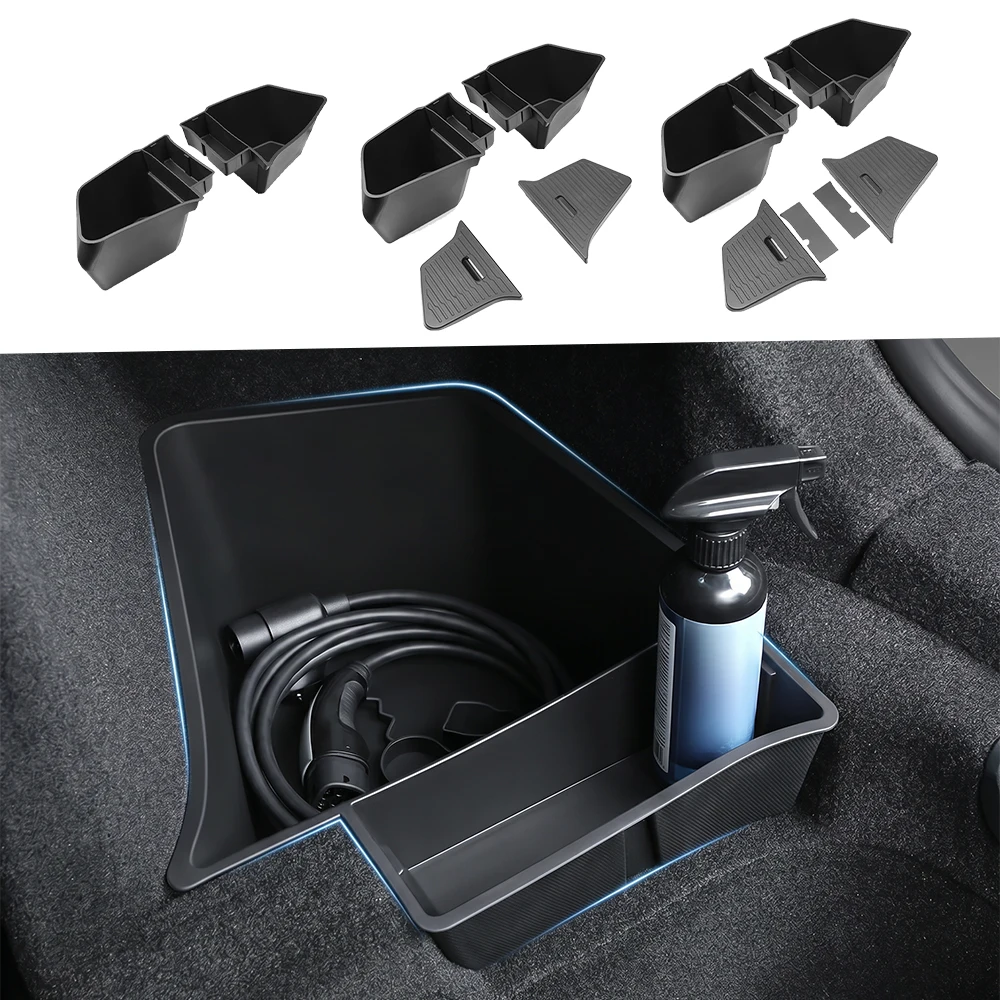 Car Trunk Side Storage Box For Tesla Model Y juniper Auto TPE Cover Mat Partition Board Stowing Space Organization Accessories