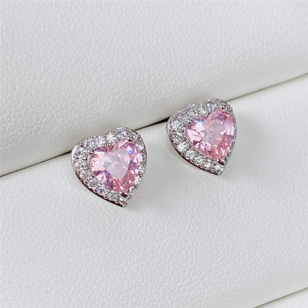 

6*6mm Nano Morganite 925 Sterling Silver Fashion Jewelry Heart Stud Earrings for Women