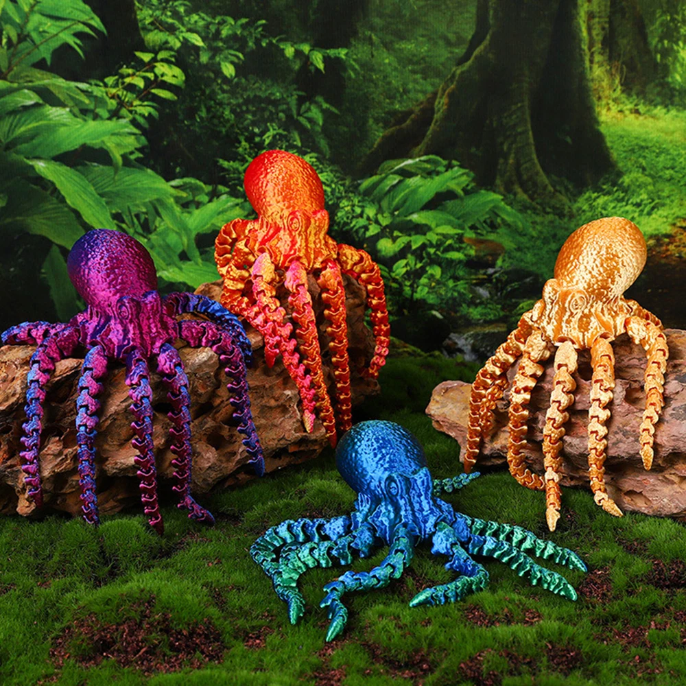 3D Printed Model Toys Octopus Simulation Animals Figurines Multi-Jointed Fishbowl Setting Decorative Desktop Ornament Boys Gifts