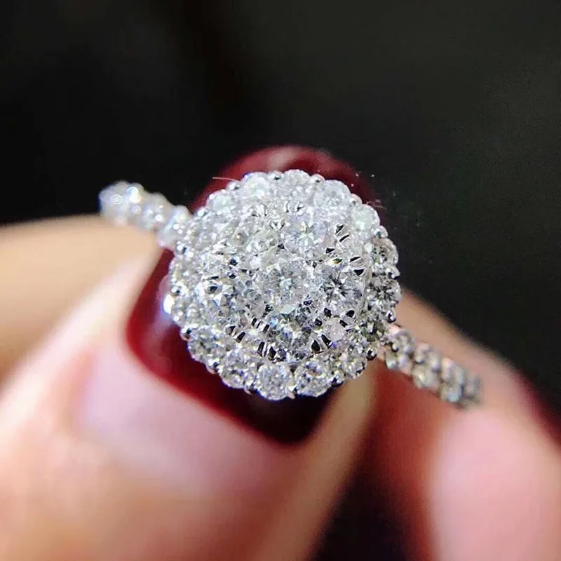 Full diamonds sparkling high-end silver 925 micro inlaid circular rings for women fashion and exquisite wedding ring jewelry