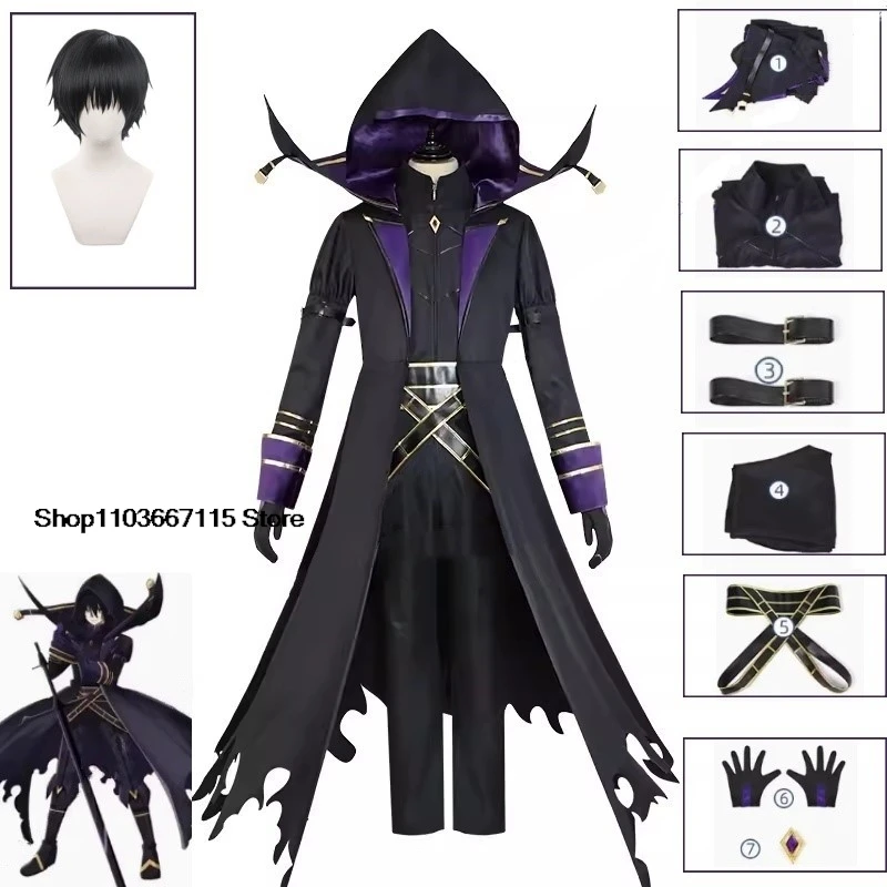 Anime The Eminence in Shadow Cid Kagenou Cosplay Costume Wig Black Windbreaker Uniform Cloak Halloween Cosplay Costume Full Set