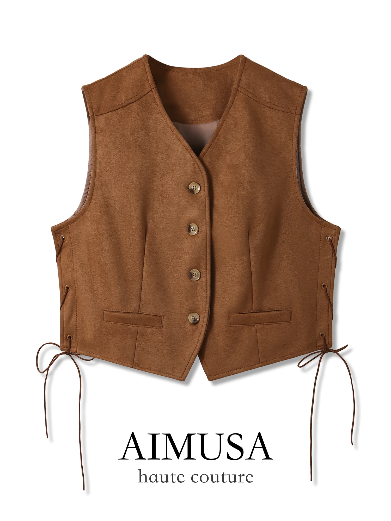 

Женский замшевый жилет Svel Outerwear Jaet, с V-образным вырезом, стандартной длины, приталенный крой, осенний, модный, без этикетки, праздничный стиль