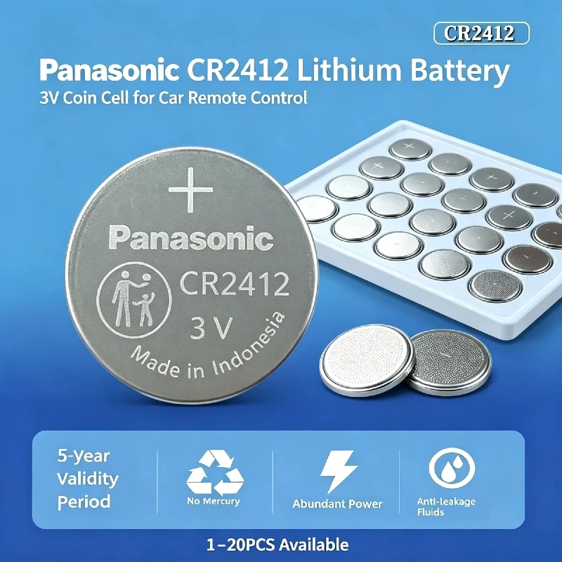 NEW 1-20Pcs Original Panasonic CR2412 3V Lithium Coin Button Battery Replacement Car Remote Key Watch Small Electronic Devices