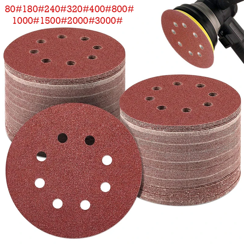 50/100 قطعة 125 مللي متر أقراص الصنفرة شكل دائري الصنفرة للخشب جدار معدني تلميع 8 حفرة ساندر لوحة تلميع 80-3000 فريك