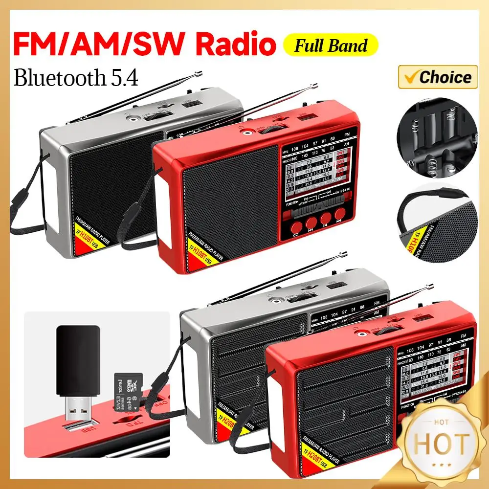 FM/AM/SW Full Band Portable Radio Battery Operated Portable Shortwave Radio Support TF Card Broadcasting Player Radio for Elder