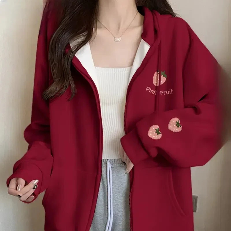 Cute and Lazy Style Hoodie for Women Small Stature College Trend Front Shoulder Top Early Spring Korean Version Cardigan Clothes