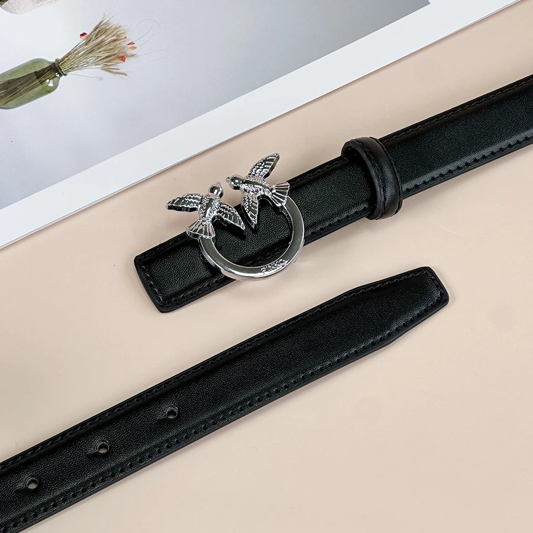 Ladies' minimalist and popular silver swallow buckle decorative belt paired with jeans and suit