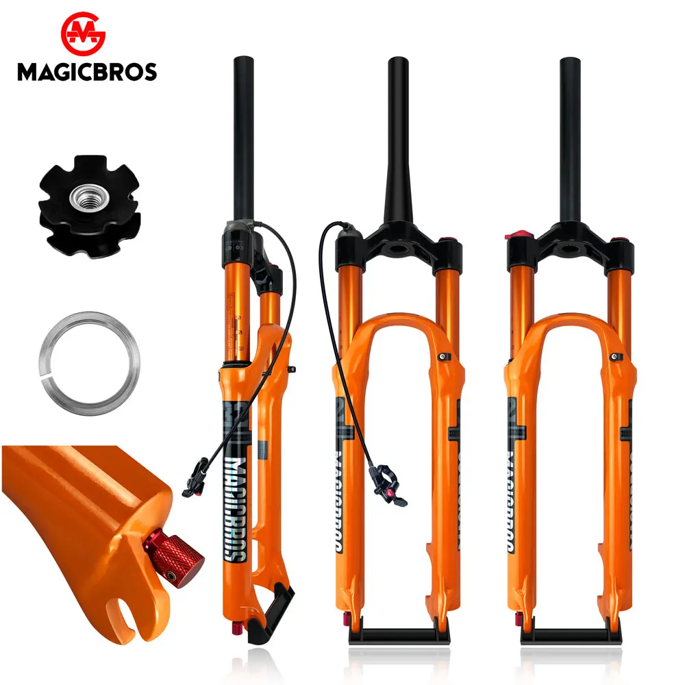 MAGICBROS Orange QR 9*100mm Travel 120mm MTB Air Fork 26 27.5 29 Mountain Bike Bicycle Air Fork with Rebound Damping