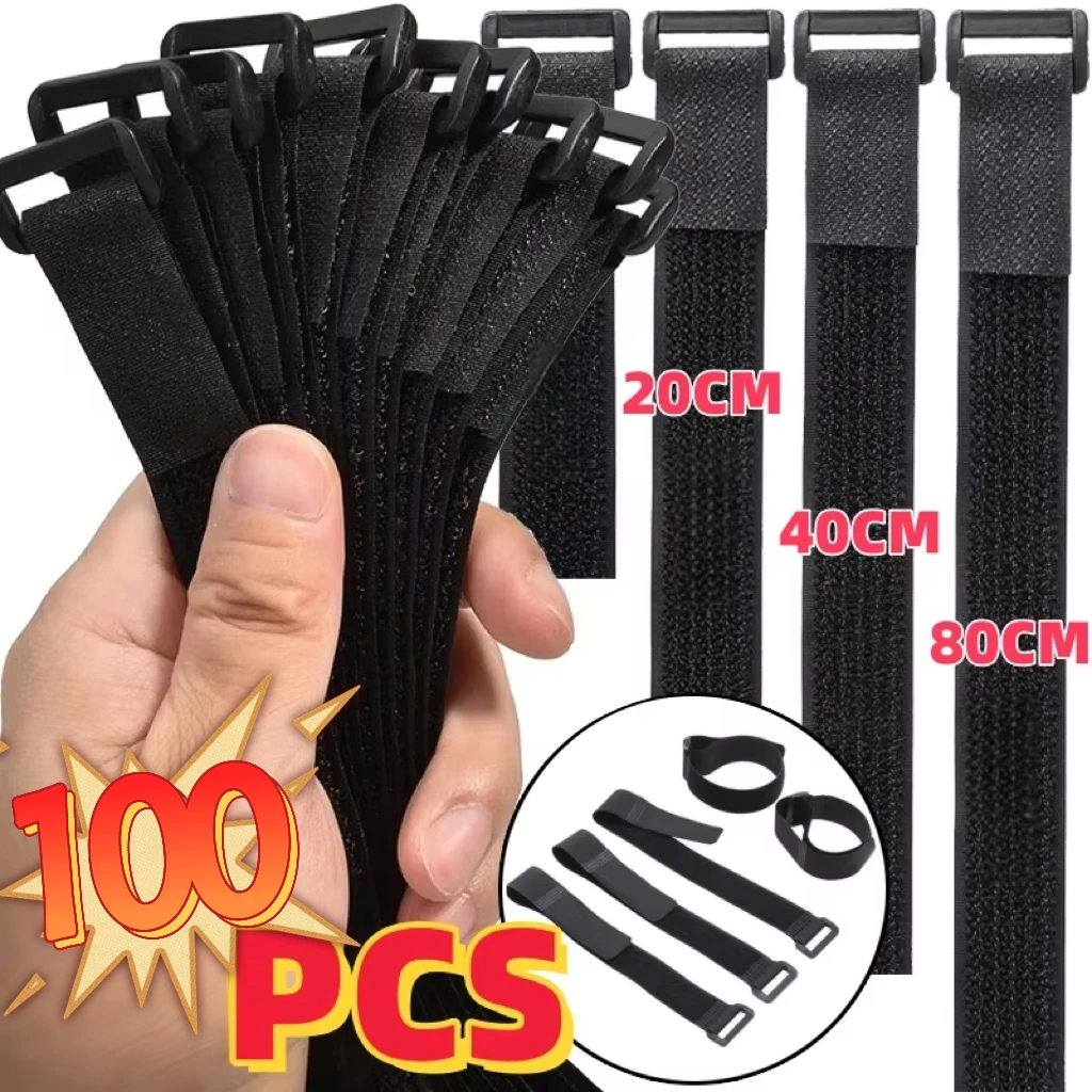 Reusable Black Nylon Hook and Loop Cinch Straps Adjustable Wire Fastener Cable Ties For Household Office Cord ArrangementStorage