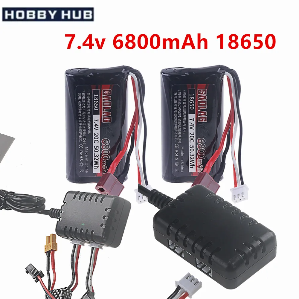 18650 battery 7.4V 6800mAh 2S T plug and charger For Wltoys 10428/12428/12423 / Q46 9125 Q901 SCY-16101 RC Car Parts