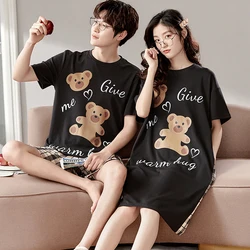 Newest Couple Pajamas Set Summer Cute Cartoon Short-Sleeved Sleepwear 100% Cotton Men Pyjamas Women Nightgown