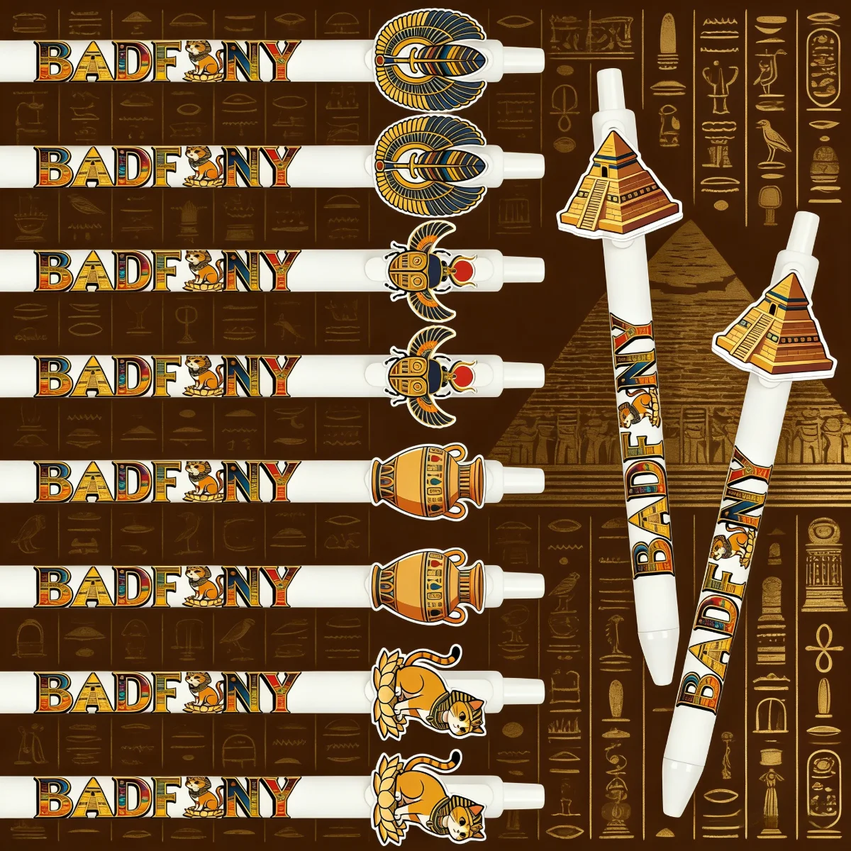 

5 pieces or 10 pieces Egyptian-themed ballpoint pens with pyramid elements as buttons