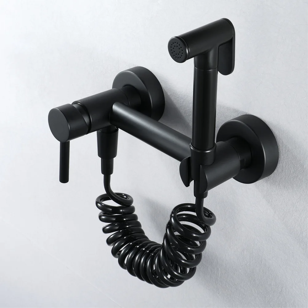 Complete Bidet Set with Handheld Bidet Hot Cold Sprayer Diaper  Douche Bathroom Faucet Spout-Black Featuring Diverter