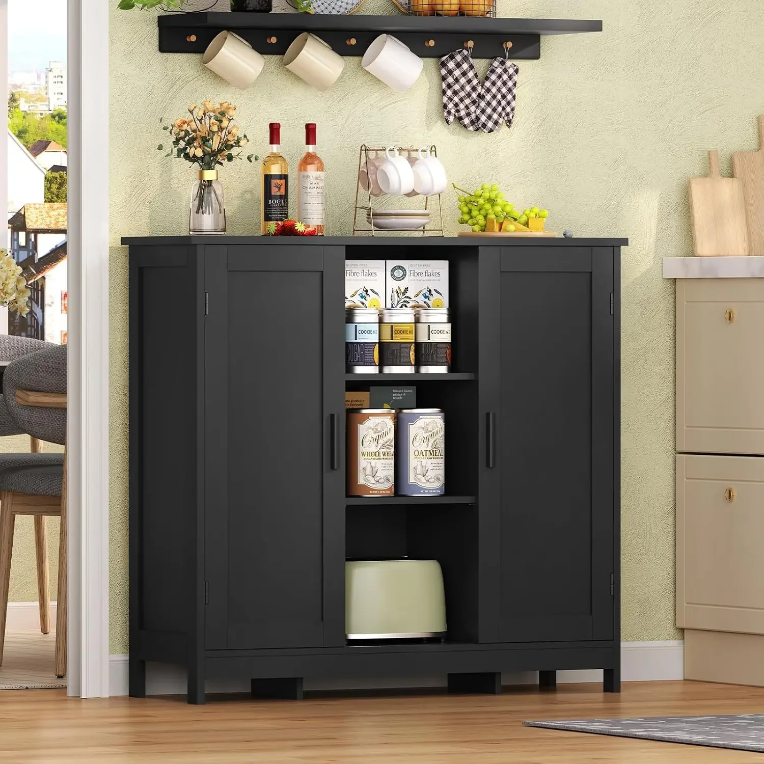 Storage Cabinet with 2 Doors and 4 Storage Shelves, Bathroom Cabinet, Cupboard for Living Room, Home Office, Entryway