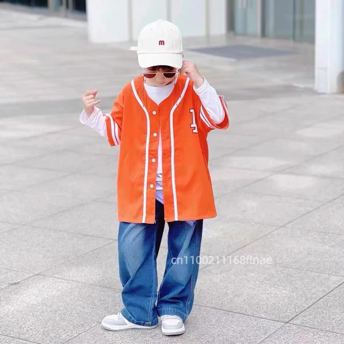 Roupas da moda infantil de dança de rua, roupas de beisebol infantis, conjunto de três peças, fantasia de performance de hip-hop para meninos e meninas