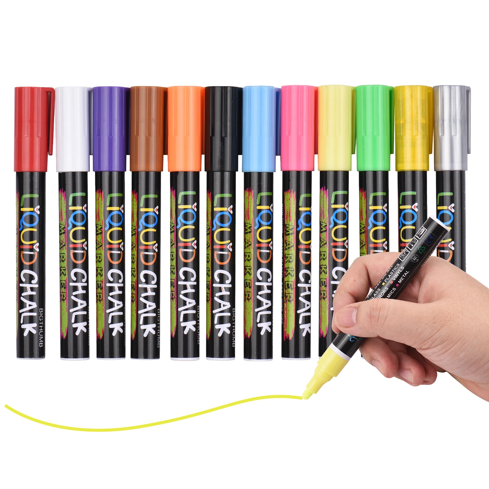New Liquid Chalk Markers 12 Vibrant Colors w/3mm Reversible Tip Erasable Water-based Chalkboards Marker Pens Non Toxic Quick Dry