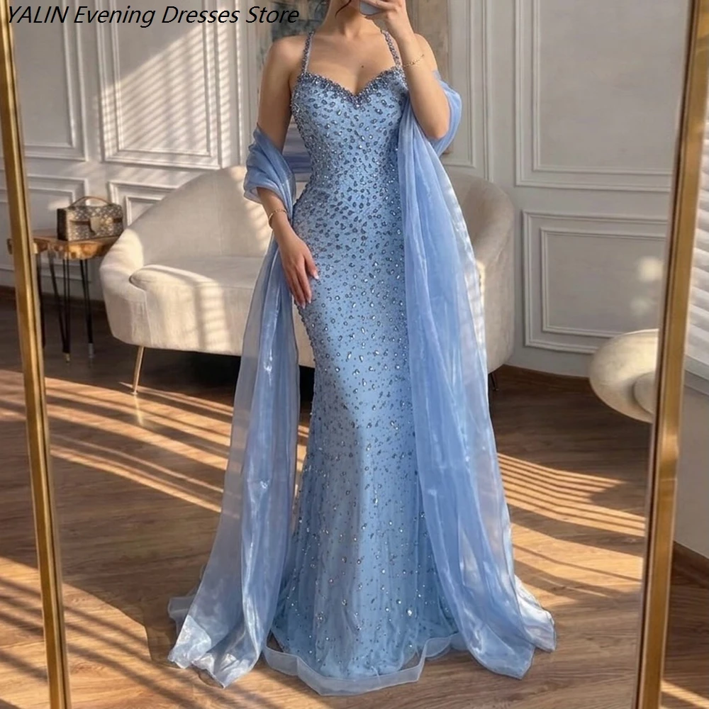 

Women's A-line Evening Dresses Floor-length Spaghetti Strap Sleeveless Prom Dresses Fashion Crystal Stole Customized Gowns