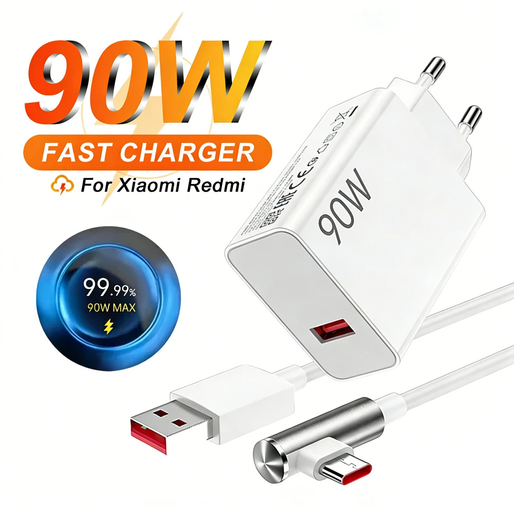 90W Max Turbo EU Fast Charger For Xiaomi 13 14 Ultra 15 15T Pro Redmi Note 14 15 Pro+ POCO F6 F7 F8 X7 X8 Type C USB Elbow Cable