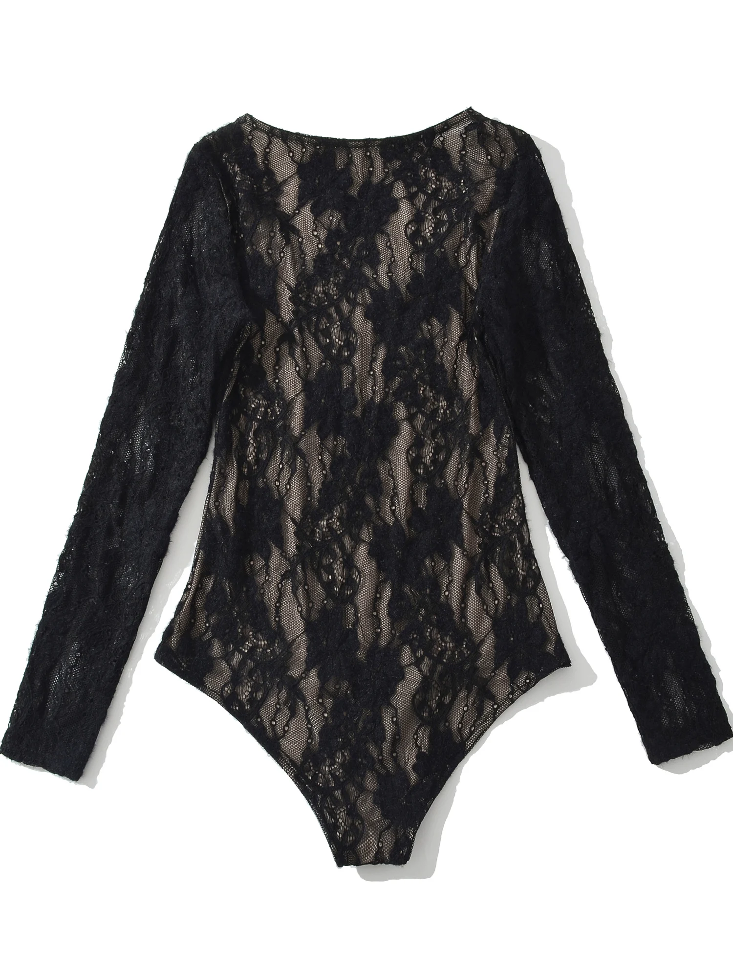 퓨어 디자이어 섹시 레이스 바디수트 여성용 로우 라운드 넥 롱 슬리브 홀로우 아웃 슬리밍 언더웨어 베이스 셔츠 출퇴근용 슬림 핏...