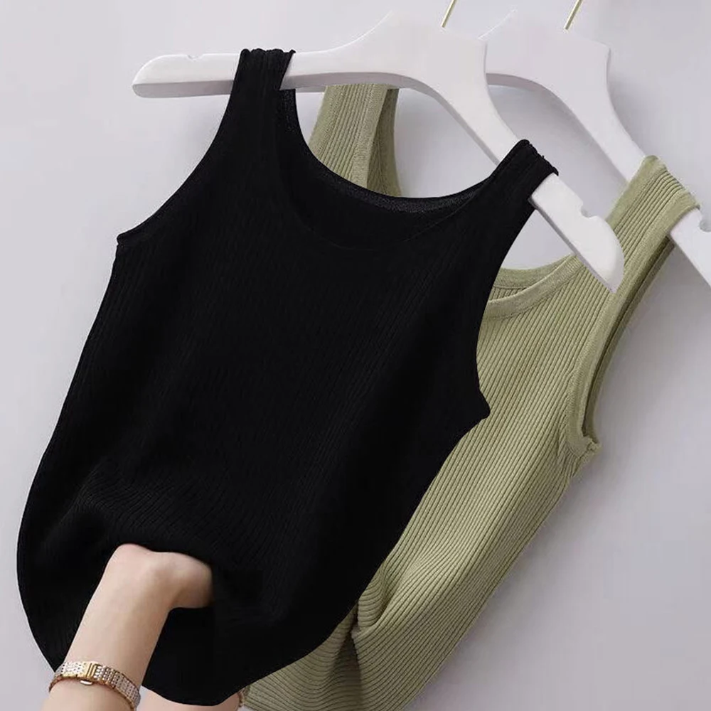 Frauen Sommer schlanke Crop Tops lässig ärmellose gerippte Fitness-Tanktops koreanische stilvolle einfarbige Unterhemd Leibchen plus Größe