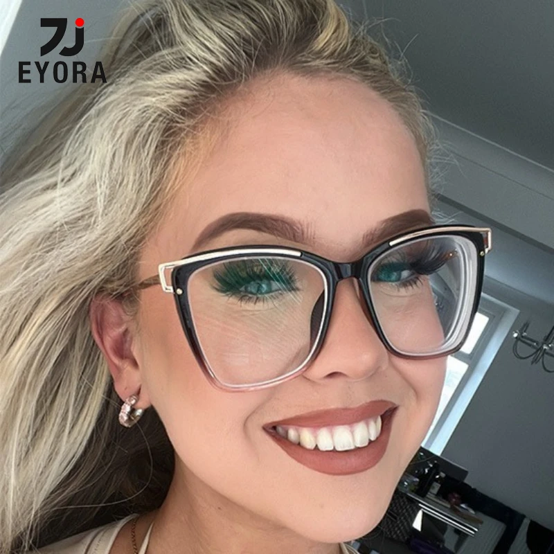 

EYORA Everyday Wear TR90-Metal Women Reading Glasses Anti Blue Light Myopia and Hyperopia Photochromic Prescription Eyewear Lens