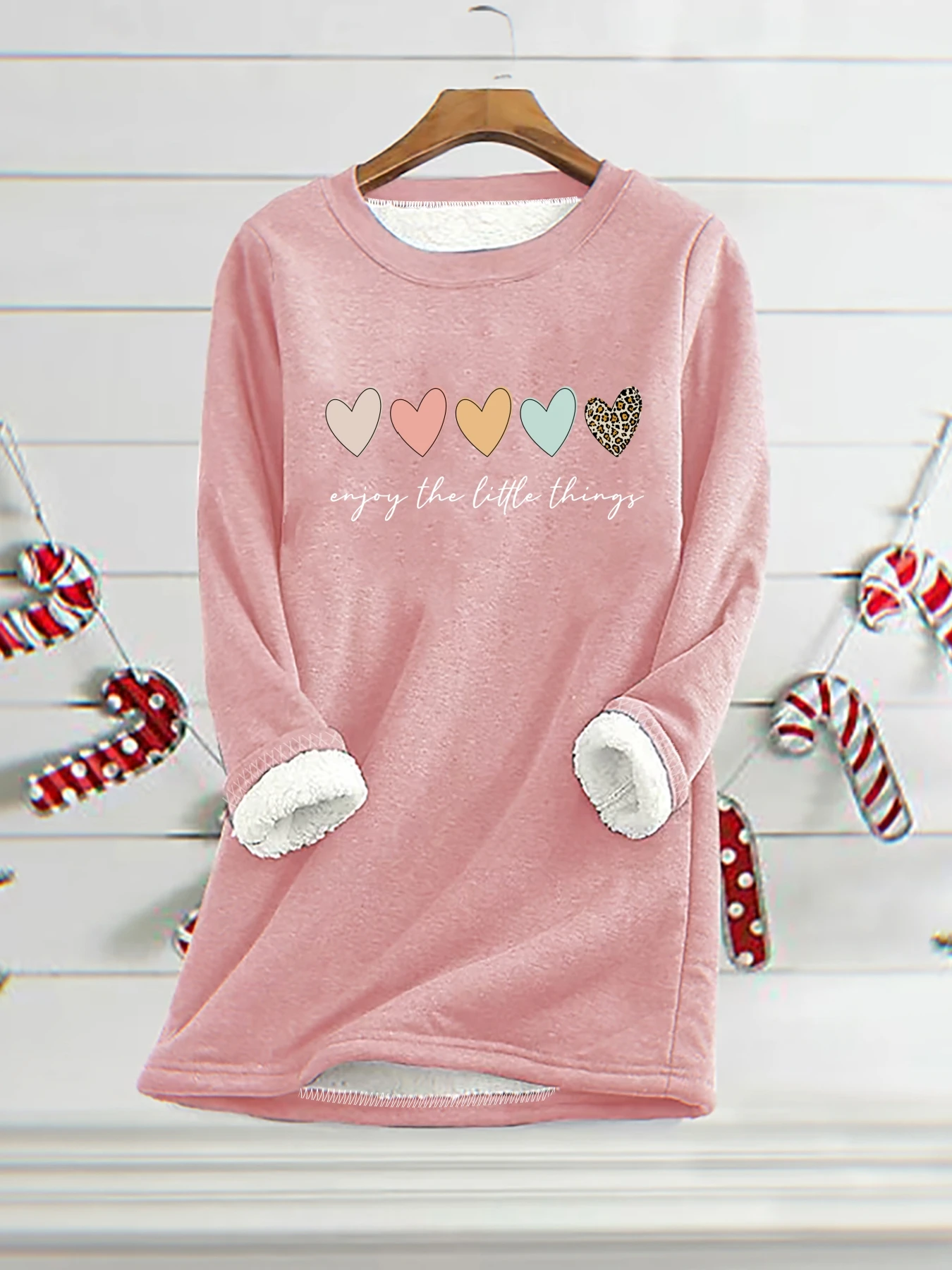 Love Print Plush Sweatshirt, Winter Thermal Casual Long Sleeve Crew Neck Sweatshirt Women\'s Clothing