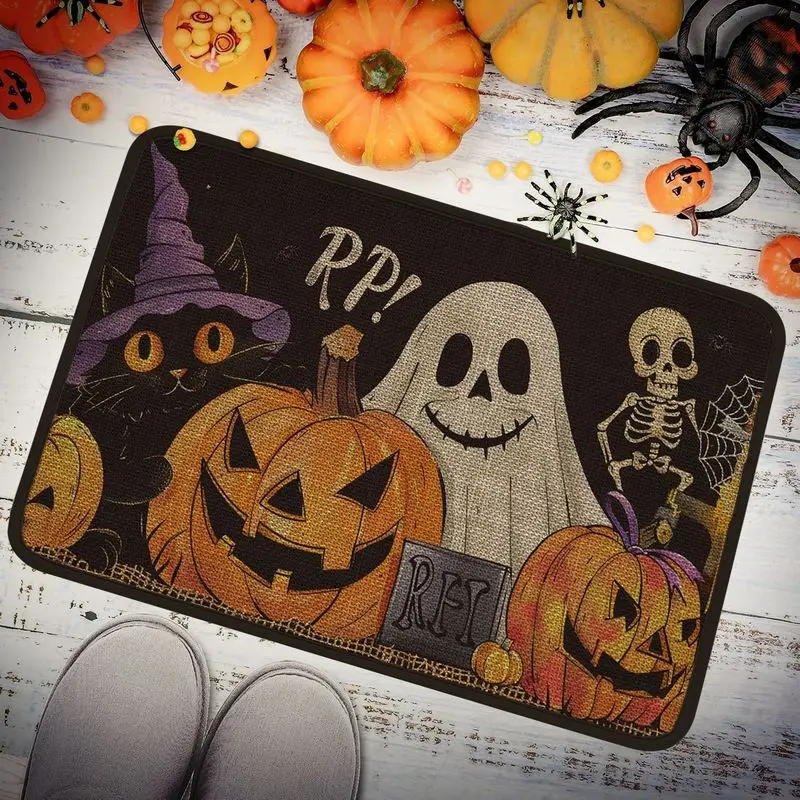 VIKAMA Spine-Tingling Ghost-Themed Halloween Floor Mat, Anti-Slip Entrance Carpet, Entryway Floor Mat, Home Decoration