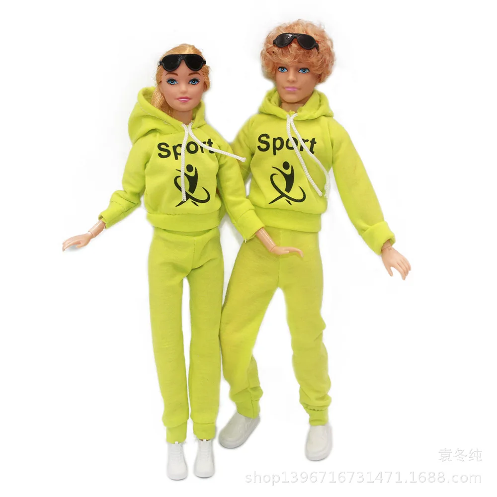 موضة زوجين عاشق ملابس رياضية مجموعة ملابس لل باربي دمية وتتسابق ل كين بوي دمية 1/6 هوديس معطف بنطلون السراويل الأحذية اللعب