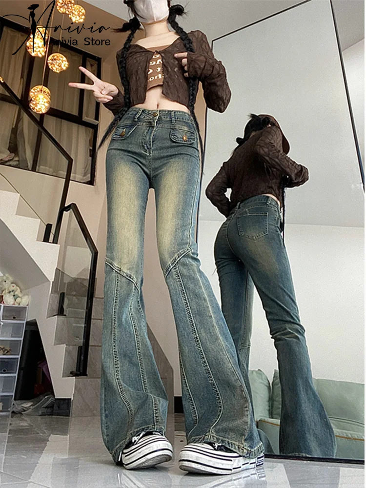 

Oversize Harajuku Streetwear Retro Fashion Women High Waist Jeans Horn Wide Leg Straight Loose Denim Trousers Y2K Baggy Pants