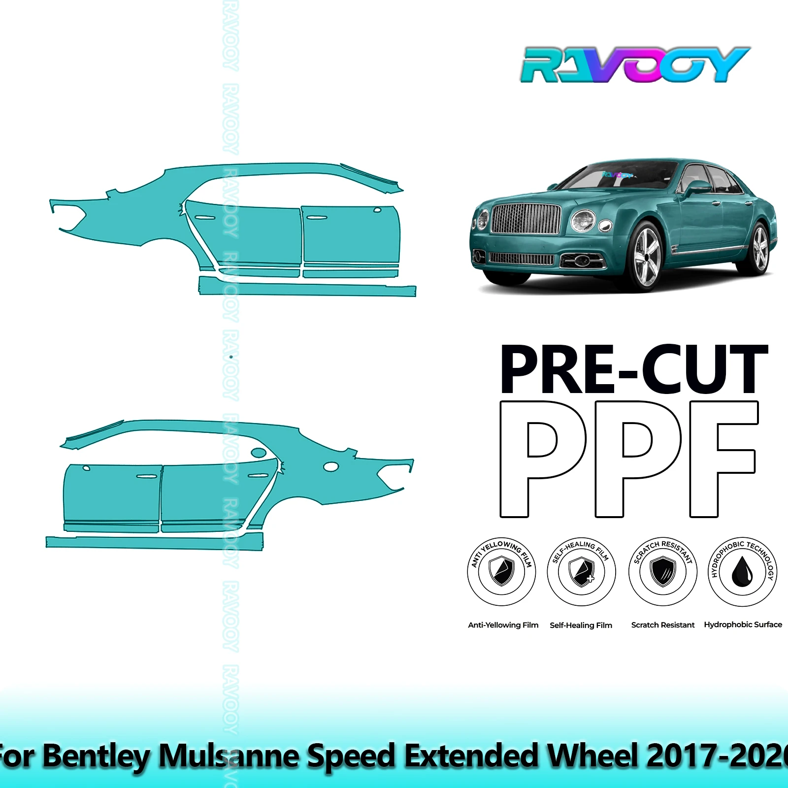 Para rueda extendida Bentley Mulsanne Speed 2017-2020 8.5mil puerta PPF precortada y Kit de pilares A/B juego de película de protección de pintura TPU