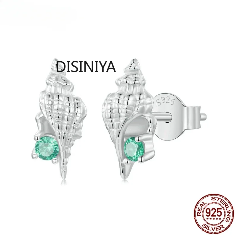 925 Sterling Silver Conch Stud Earrings Inlaid Green Zirconia Hypoallergenic Earrings for Women Ocean Series Jewelry