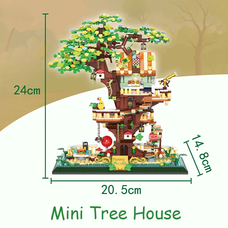 ตัวต่อมินิซากุระสร้างสรรค์ แบบจำลองสถาปัตยกรรมถนนเมือง ชุดประกอบบ้านต้นไม้ DIY ของขวัญสำหรับเด็กผู้หญิง